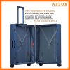 An open sapphire blue ALEON 32″ Macro Plus reveals its meticulously organized interior, featuring compression panels and deep compartments that optimize space. Secure straps keep belongings neatly in place, making it ideal for extended trips.