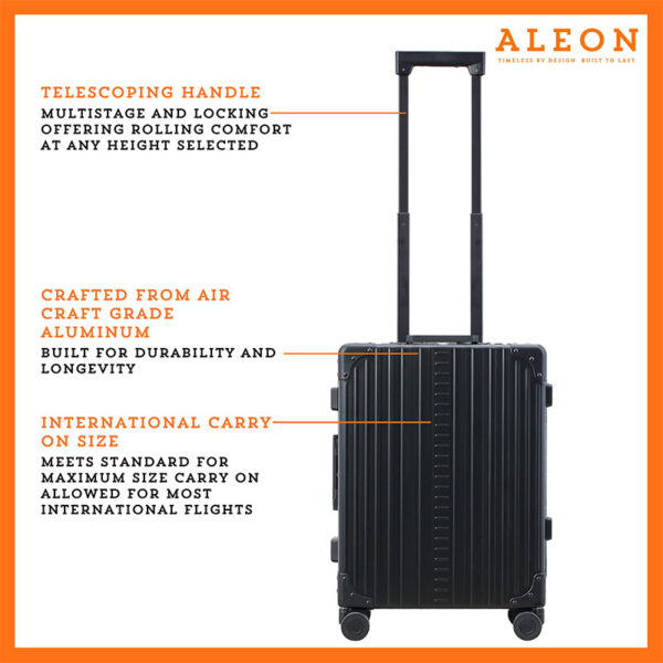 Front view of Aleon international carry on in onyx perfect for international travel