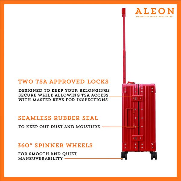 The ALEON 21" red Carry-On glides effortlessly through a busy terminal, its precision-engineered wheels navigating the polished flooring with ease. The sturdy telescoping handle ensures a comfortable grip for travelers.