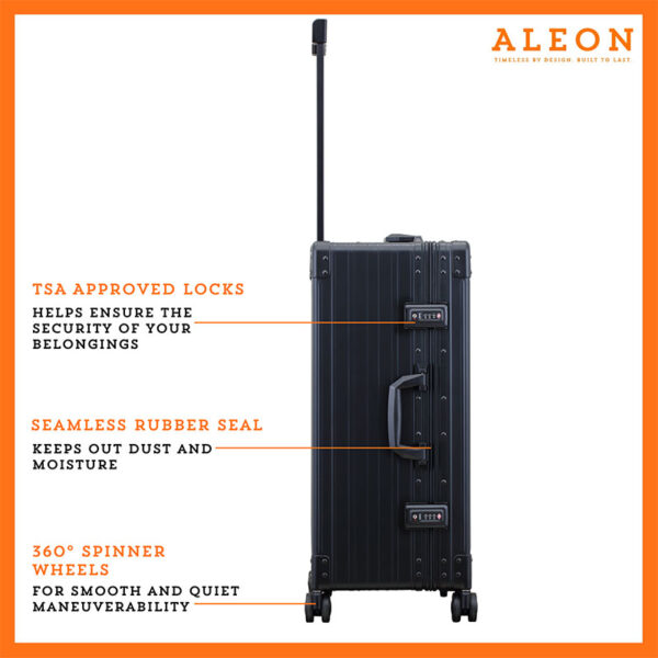Lock view of Aleon Onyx black checked case with spinner wheels