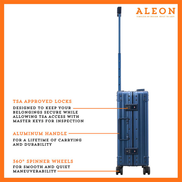 TSA approved locks on ALEON international carry on in sapphire blue