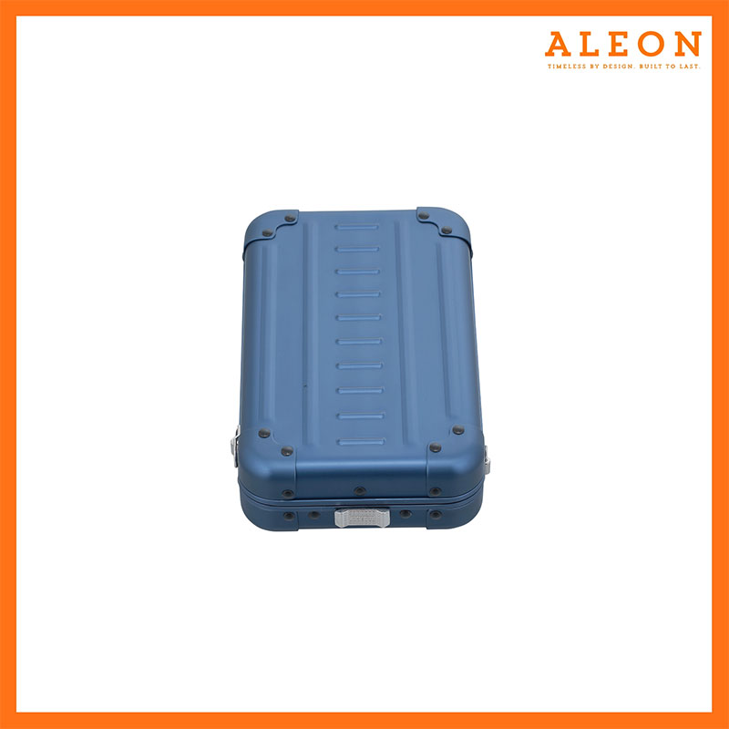 Sapphire Blue Aleon Vertical opening crossbody case lying flat with opening facing forward