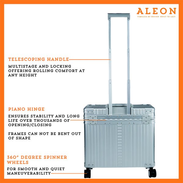 Aleon pilot case with full piano hinge and spinner wheels