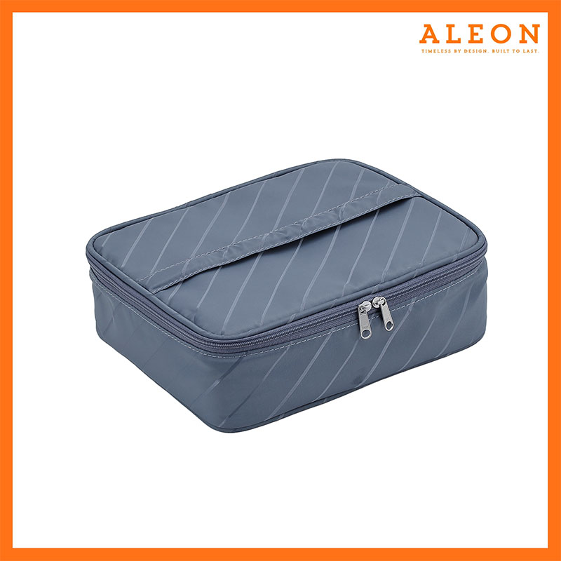 The image features a gray ALEON Messenger Case removable packing cube with zippered closure. The case has a rectangular shape with a sturdy handle on top for easy carrying.